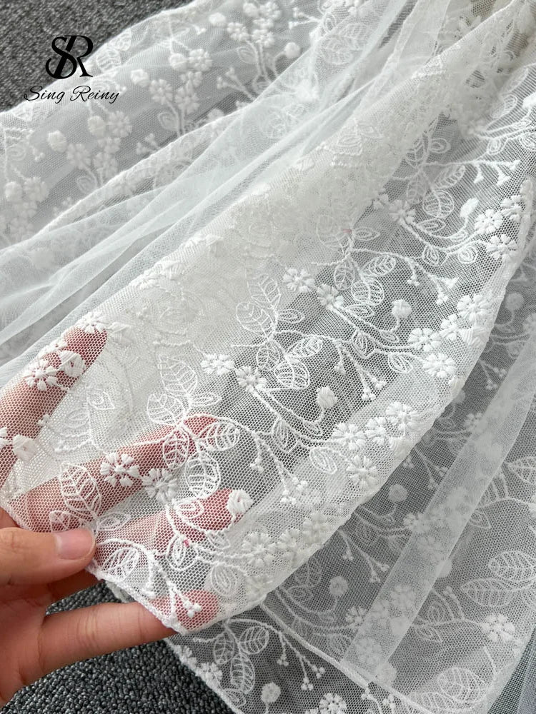 SINGREINY Summer Lace Ruffles Sheer Nightwear Women Sexy Embroidery Camis Slim Pajamas Backless 2023 Erotic Sensual Night Dress