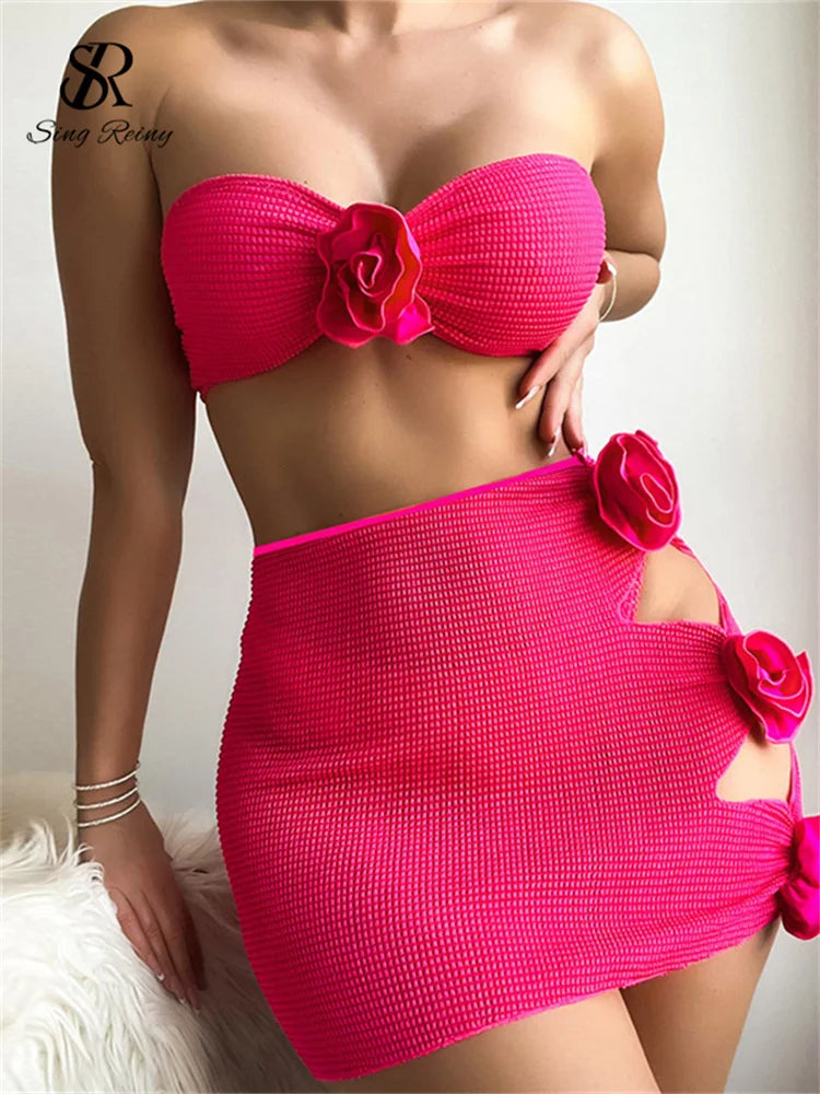 SINGREINY Sensual Solid Bikini Underwear Sets Fashion Strapless Skinny Lingerie 2024 Female Vacation Styles Sexy Swimsuits Suits