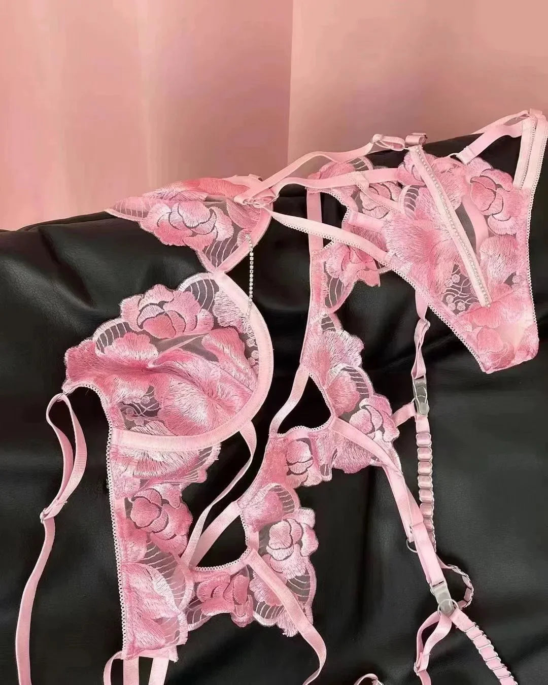 Ultra fino sexy sutiã e calcinha conjunto gater com colar lingerie erótica sedutora renda preta feminina bordada flor roupa interior