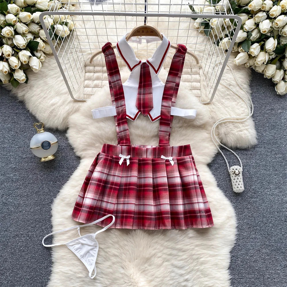 Women's Sexy Transparent Sailor Student Uniform Cosplay Costume with Sheer Bowknot Stripe Patchwork Top + Mini Skirt 2-Piece Set