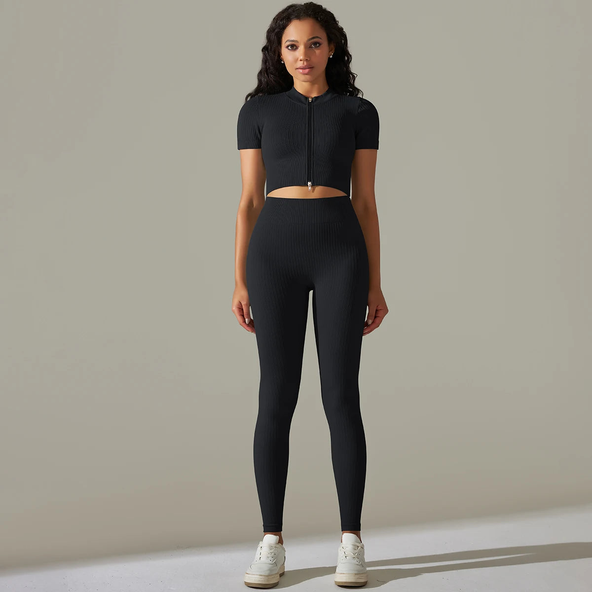 Sem costura conjunto de yoga feminino com nervuras treino esporte sutiã colheita superior cintura alta shorts yoga leggings define fitness ginásio roupas treino
