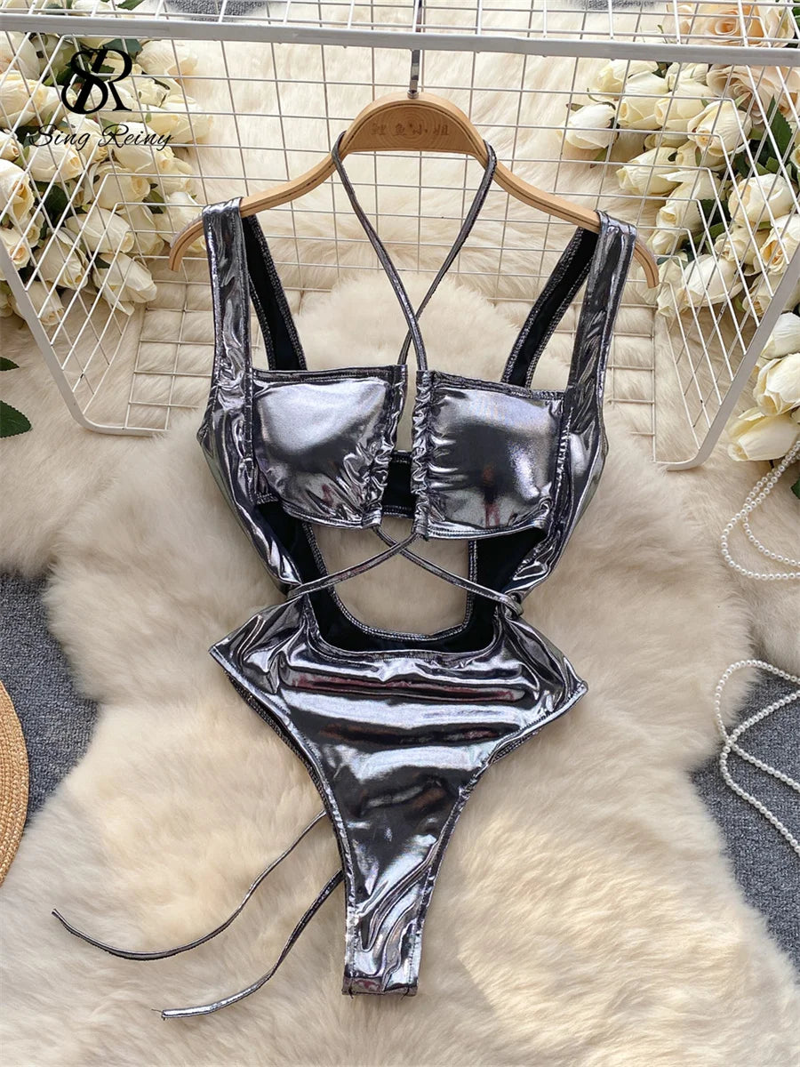 SINGREINY Women Erotic Rompers Beach Sets 2024 Backless Halter Bodysuits+Irregular Short Skirt Suit Fashion Sexy Swimsuits Suits