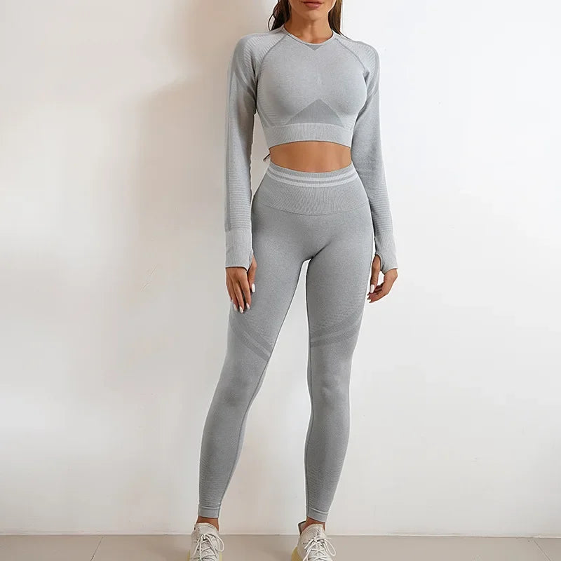 Seamless Yoga Set - High-Waist Hip Raise Pants and Backless Long Sleeve Top