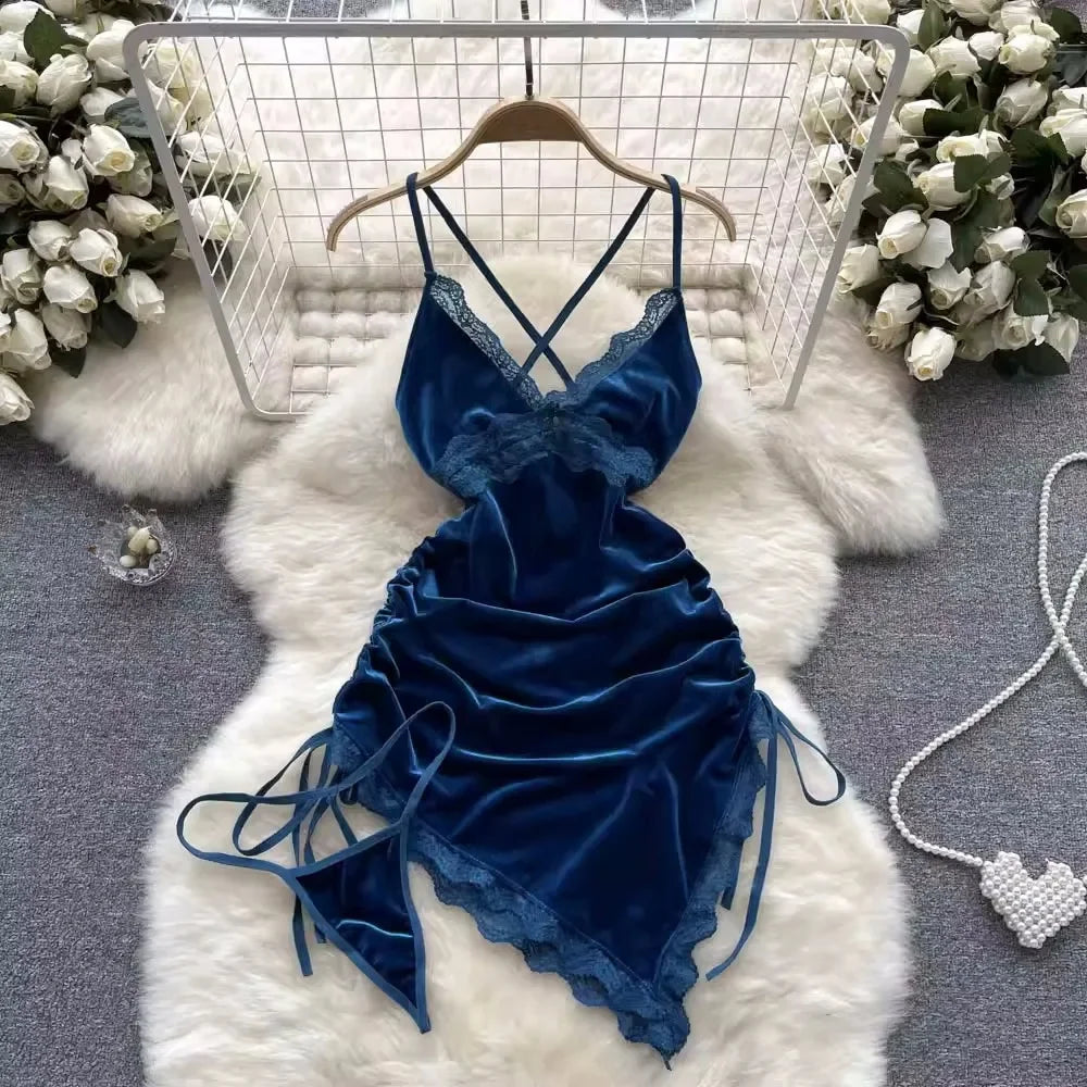 Women's Sexy Transparent Sailor Student Uniform Cosplay Costume with Sheer Bowknot Stripe Patchwork Top + Mini Skirt 2-Piece Set