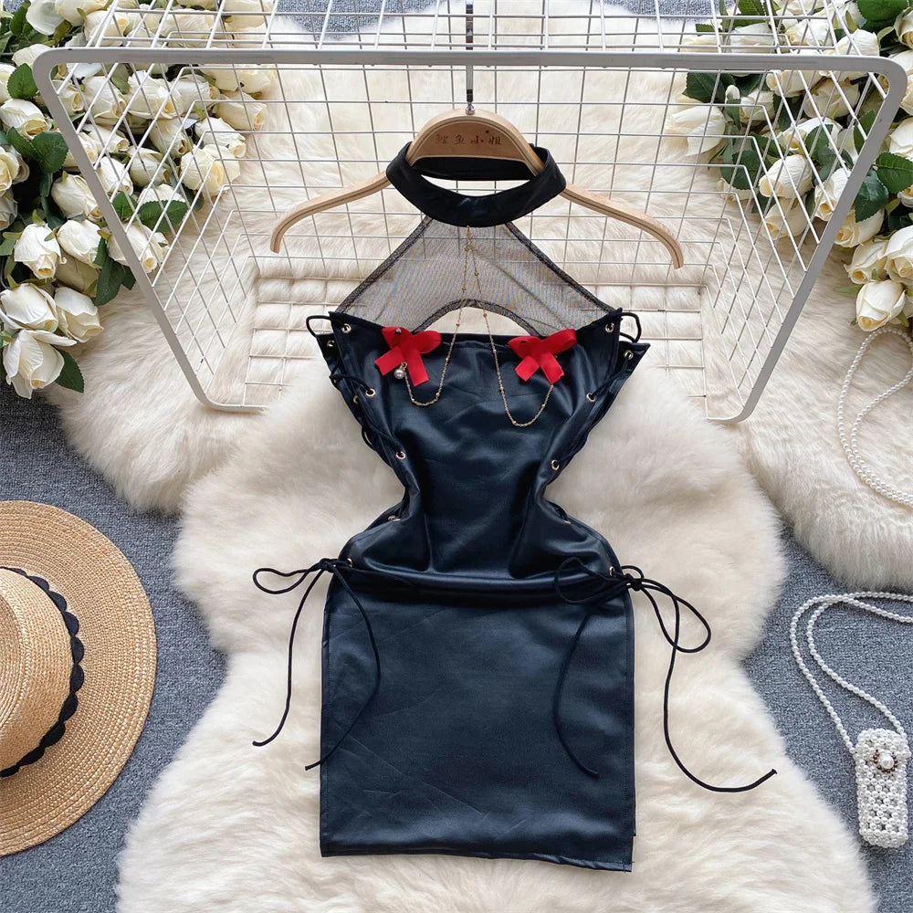 Women's Sexy Transparent Sailor Student Uniform Cosplay Costume with Sheer Bowknot Stripe Patchwork Top + Mini Skirt 2-Piece Set