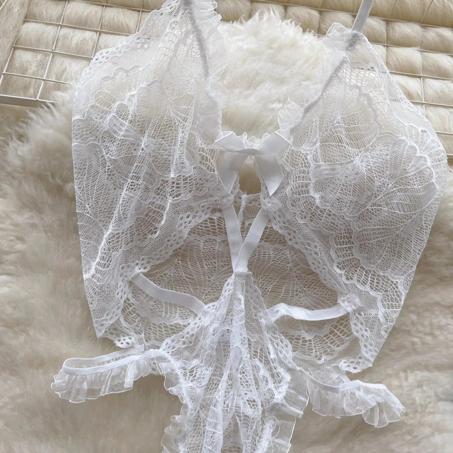Lace Playsuit Halter Transparent Ruffle Hollow Bodysuit