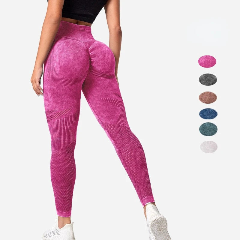 Seamless Frosted High-Waist Yoga Leggings: Peach Lift & Hollow-Out Workout Pants for Women