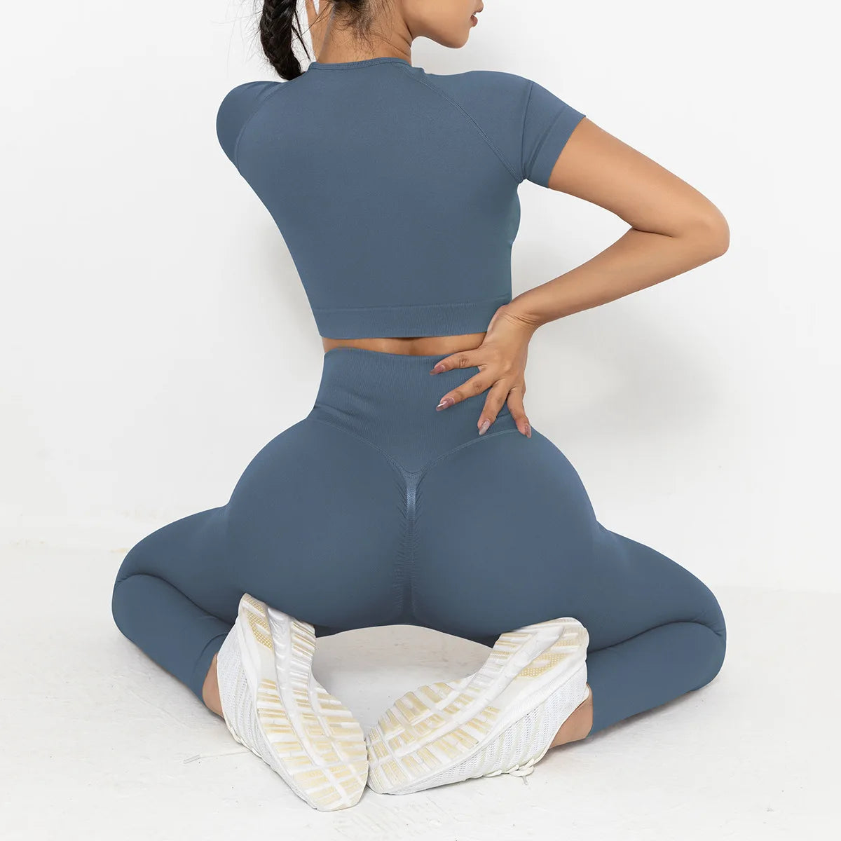 Seamless High-Waist Yoga Set: Hip-Lifting Leggings & Short-Sleeved Top for Women