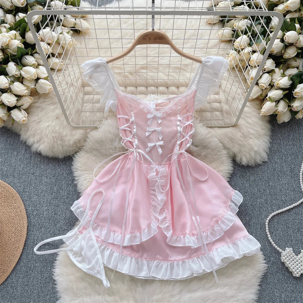 Women's Sexy Transparent Sailor Student Uniform Cosplay Costume with Sheer Bowknot Stripe Patchwork Top + Mini Skirt 2-Piece Set