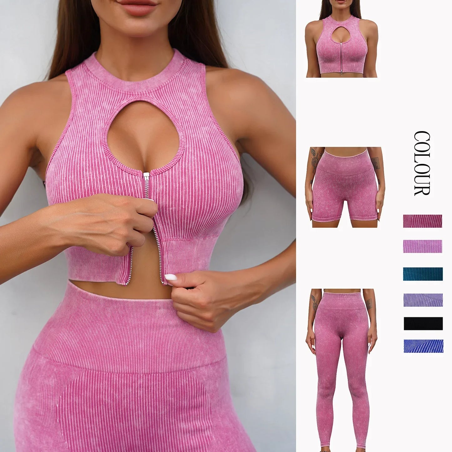 Conjunto de ioga fosco sem costura: leggings de cintura alta para levantamento de quadril e sutiã bonito nas costas
