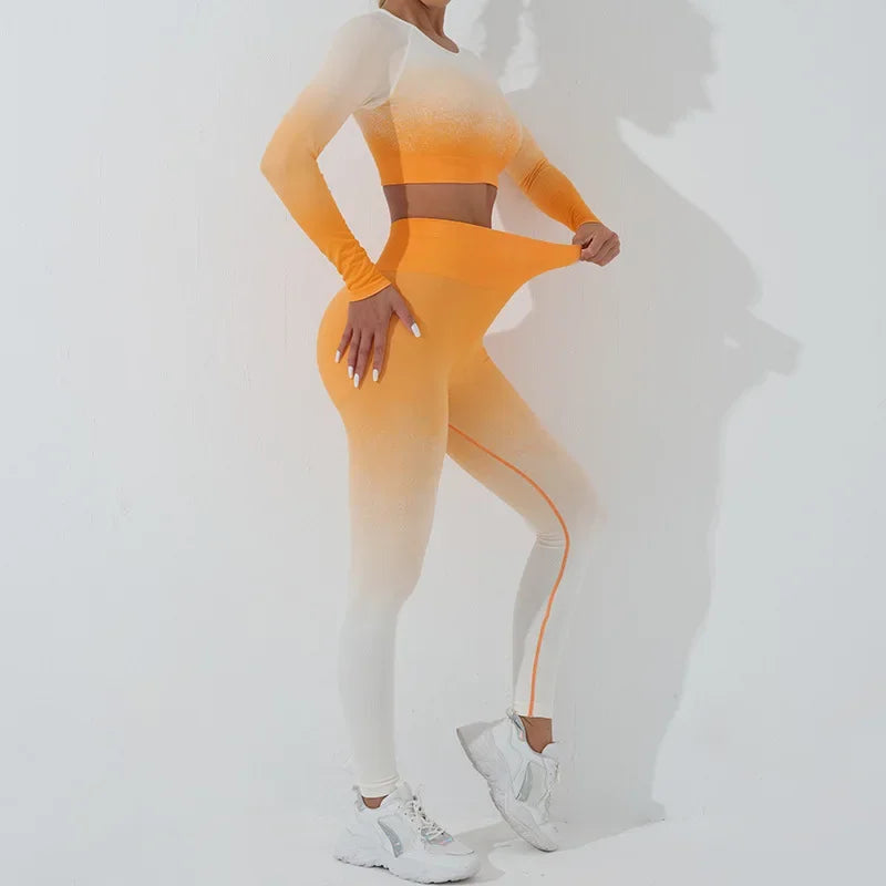 Seamless Gradient Yoga Set: High-Waist Hip Lift Shorts & Beauty Back Vest for Women