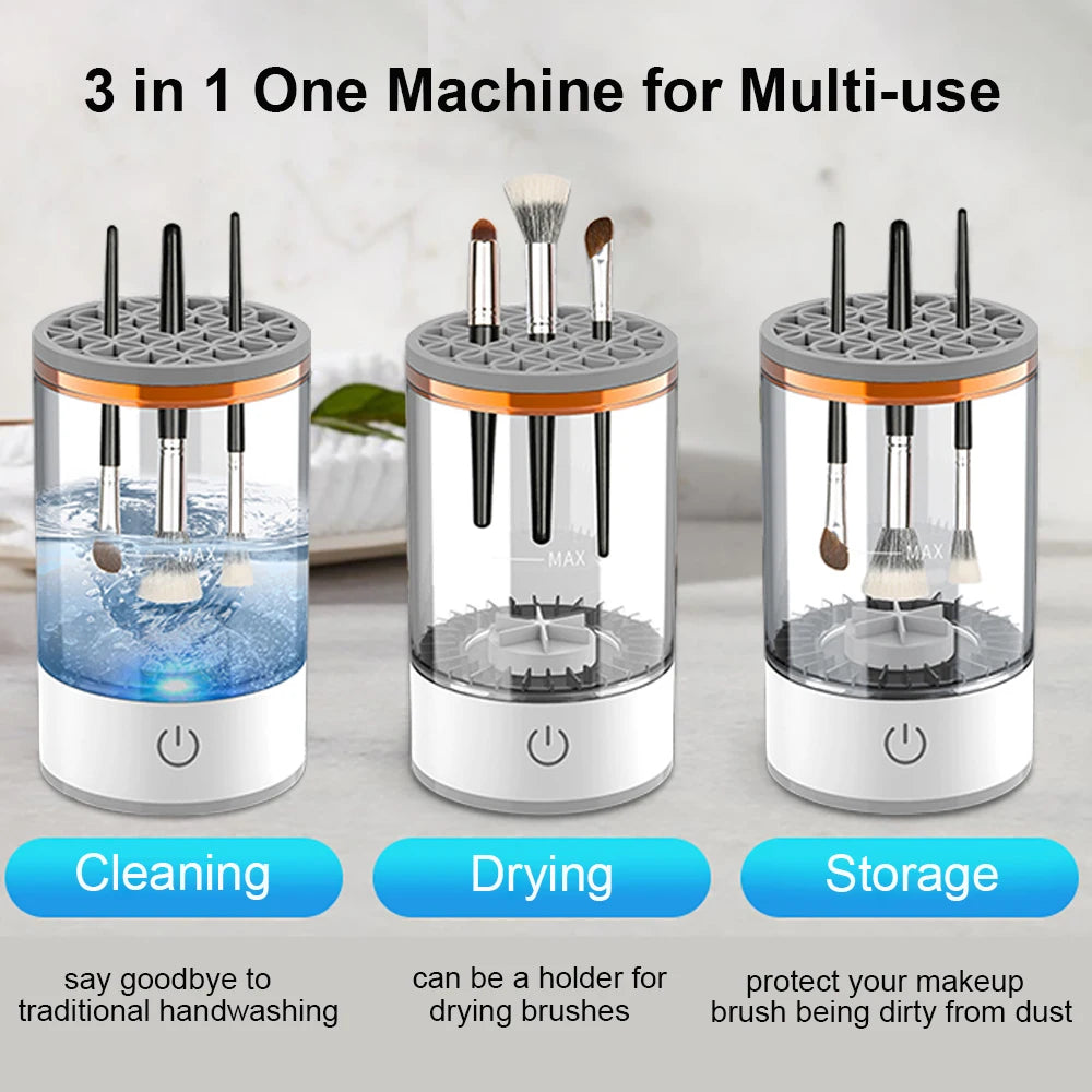 Limpador de escova de maquiagem elétrica automática Portable 3 In 1