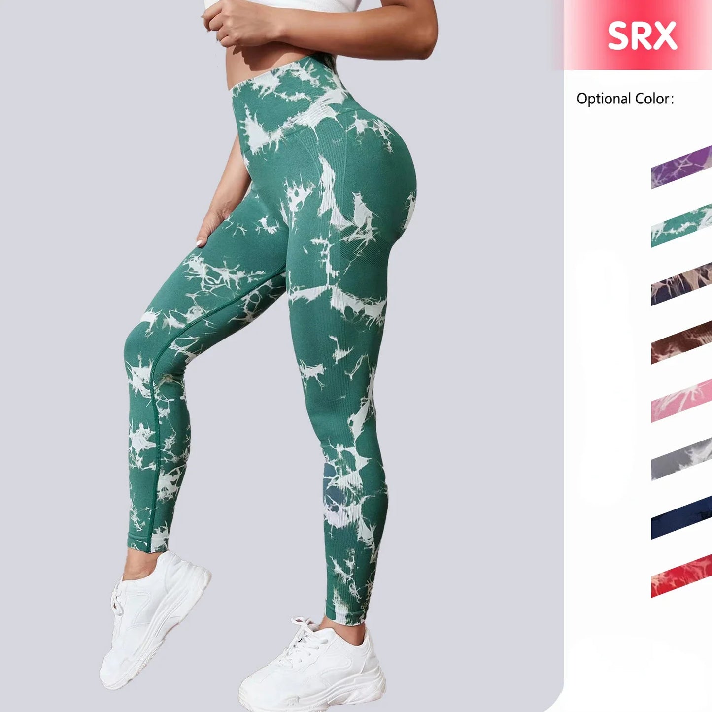 Leggings tie-dye de cintura alta sem costura: calças pêssego para ioga e treino para levantamento de quadril para mulheres