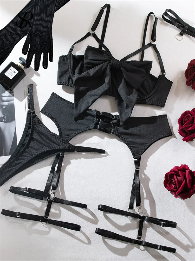 Singiny arco oco para fora conjuntos de roupa interior feminino amatory sólido camis espartilho sleepwear bodycon clube lingerie sexy sutiã & briefs ternos