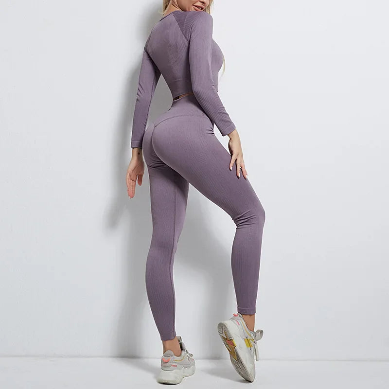 Seamless High-Waist Yoga Set: Peach Lift Leggings & Beauty Back Bra for Women