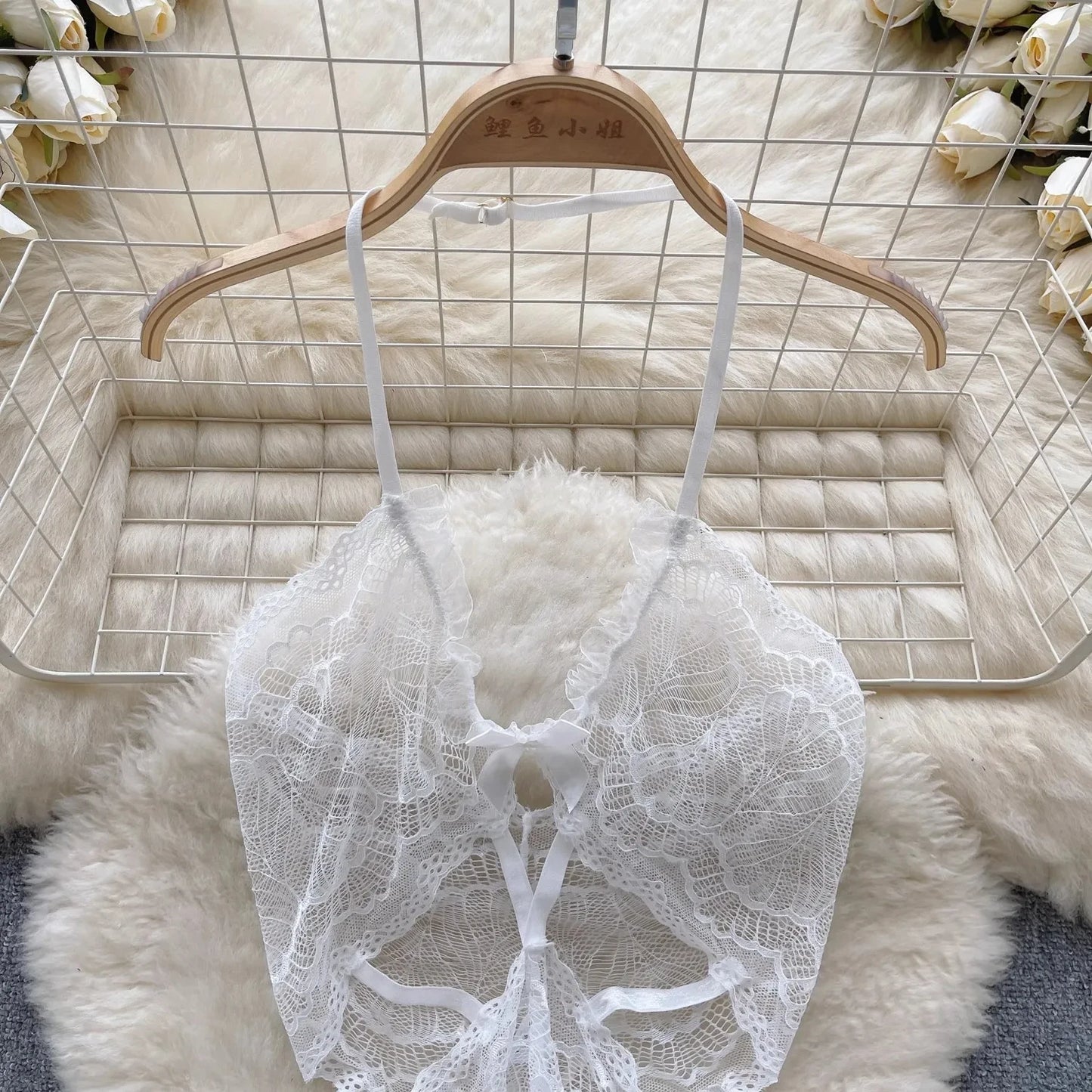 Lace Playsuit Halter Transparent Ruffle Hollow Bodysuit