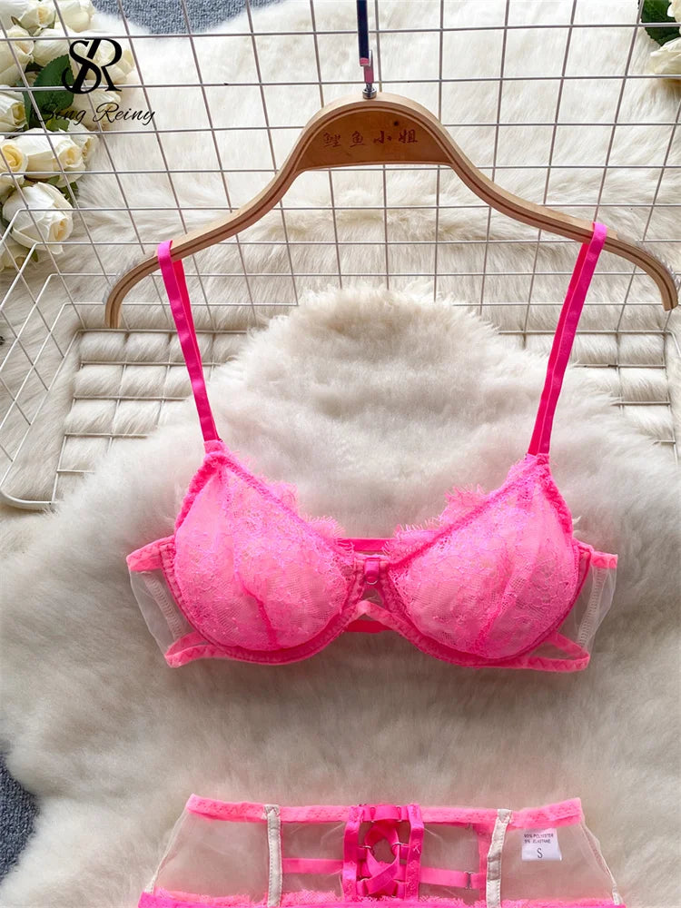 SINGREINY High Quality Mesh Erotic Lingerie Sets Camis Strapless Slim Sleepwear Women Porno Ruffles Sheath Sexy Underwear Suits