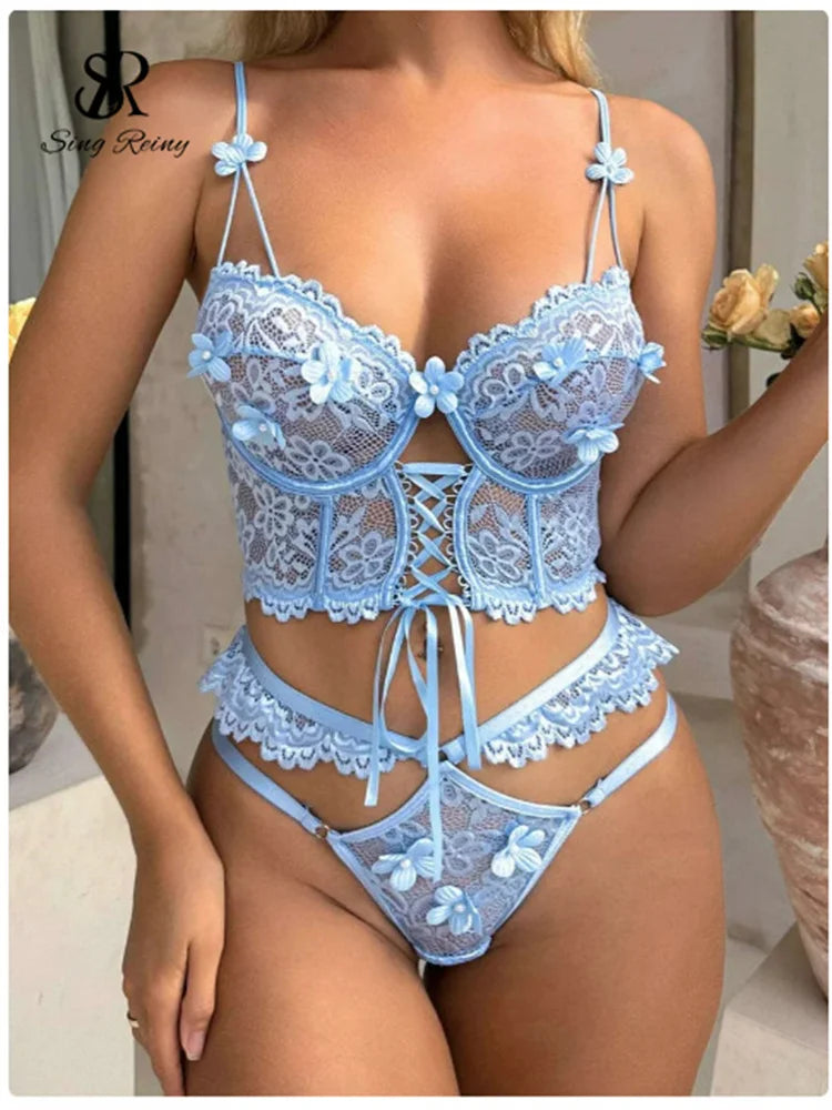 Singiny lingerie feminina pura renda sutiã & breve conjuntos femininos sem alças rendas até shapewear sólido transparente sensual roupa interior ternos