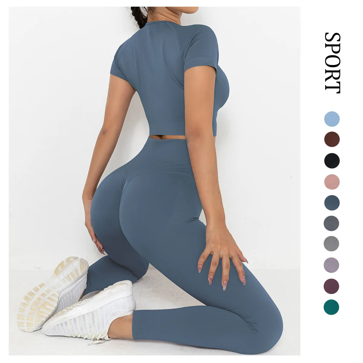 Seamless High-Waist Yoga Set: Hip-Lifting Leggings & Short-Sleeved Top for Women