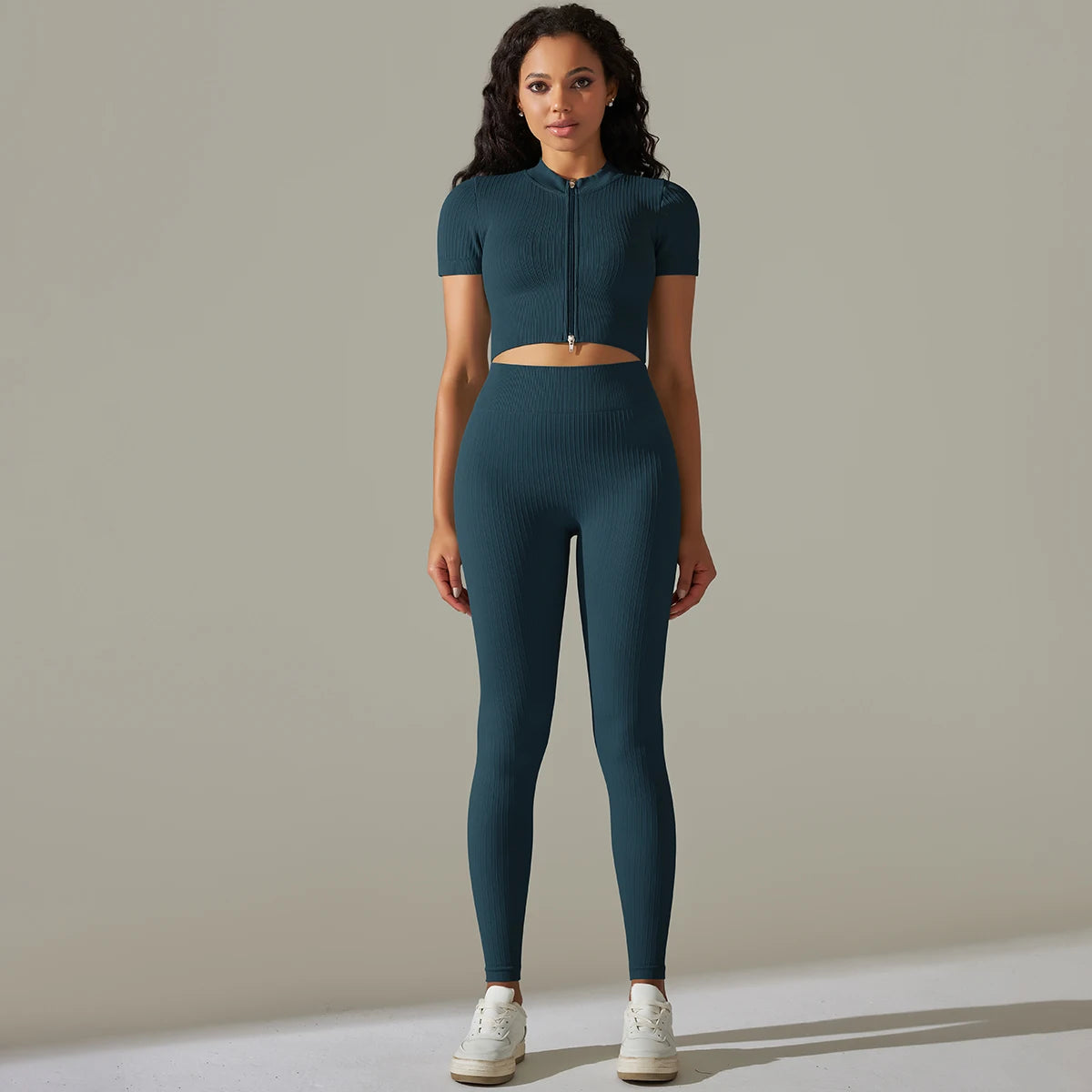 Sem costura conjunto de yoga feminino com nervuras treino esporte sutiã colheita superior cintura alta shorts yoga leggings define fitness ginásio roupas treino