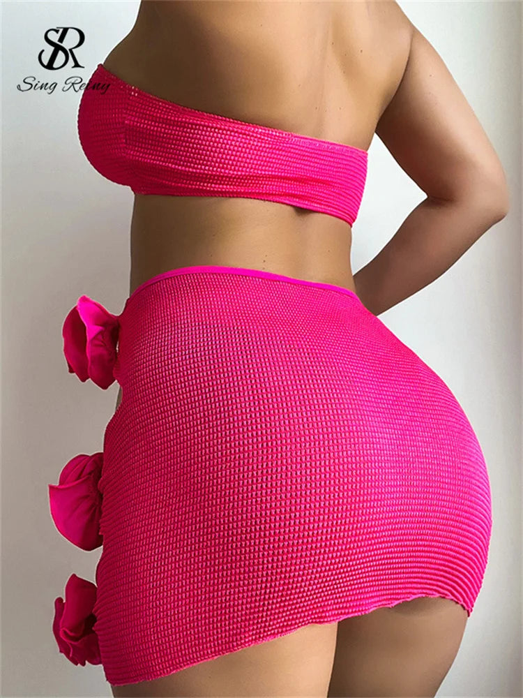 SINGREINY Sensual Solid Bikini Underwear Sets Fashion Strapless Skinny Lingerie 2024 Female Vacation Styles Sexy Swimsuits Suits