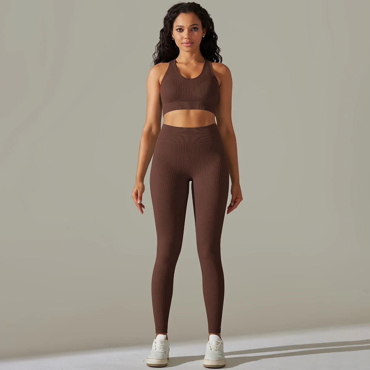 Sem costura conjunto de yoga feminino com nervuras treino esporte sutiã colheita superior cintura alta shorts yoga leggings define fitness ginásio roupas treino