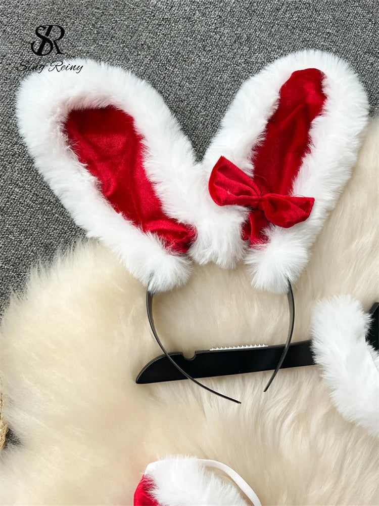 SINGREINY Cosplay Rabbit Girl Uniform Suits Women Spliced Plush Slim Sleepwear Fashion Erotic Lingerie Female Bra&Briefs Sets