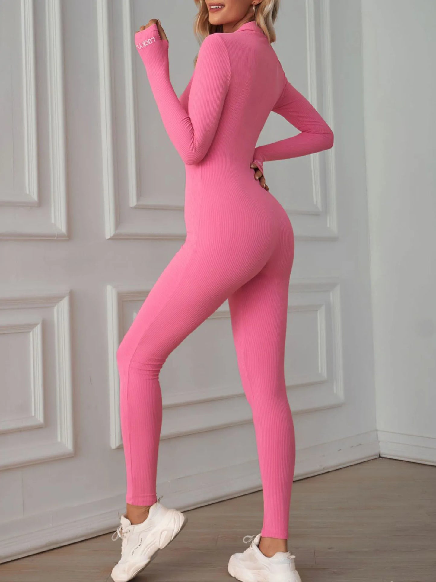 SlimFlex Yoga Jumpsuit - Solid Color Long Sleeve Zipper Bodysuit for Sports and Fitness