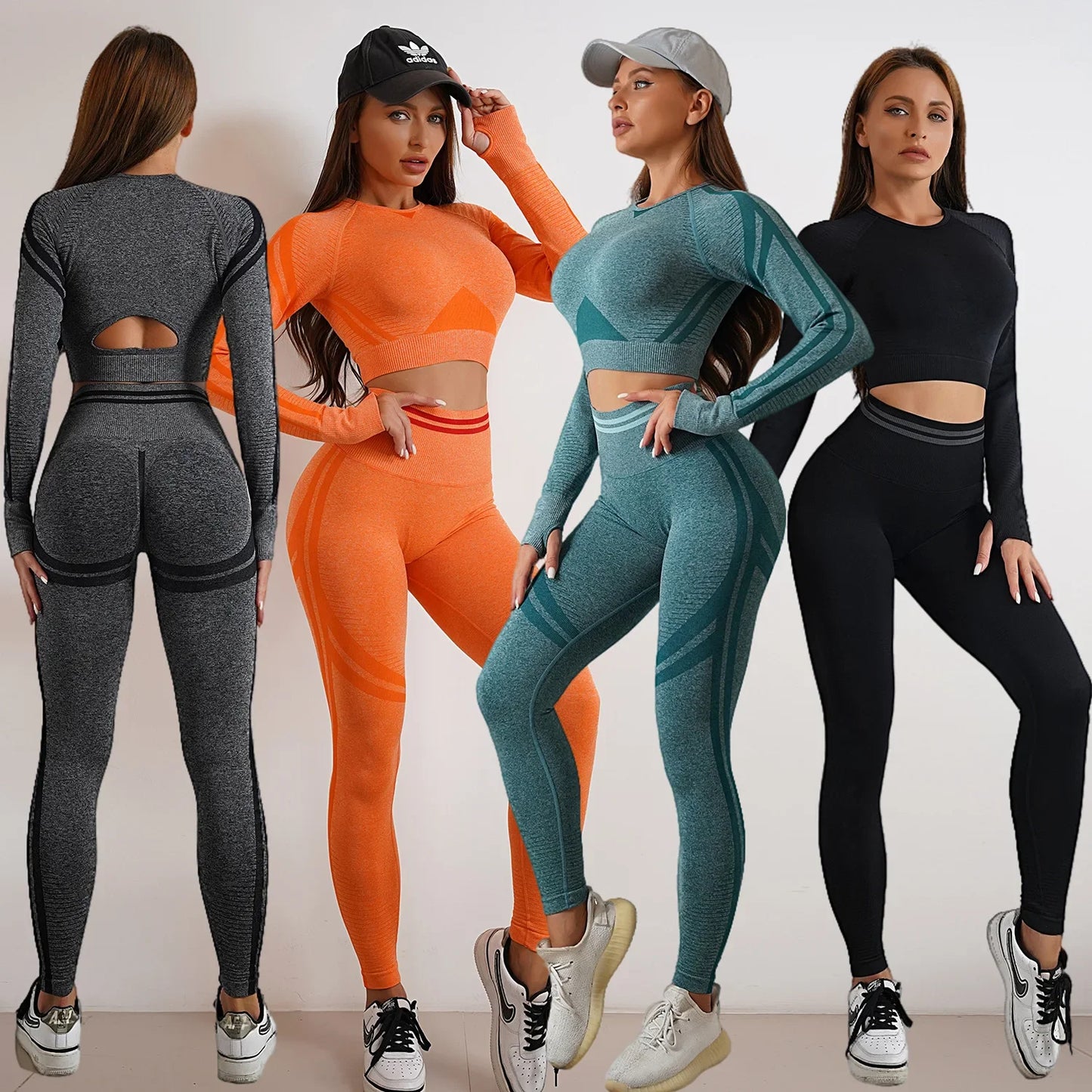 Seamless Yoga Set - High-Waist Hip Raise Pants and Backless Long Sleeve Top