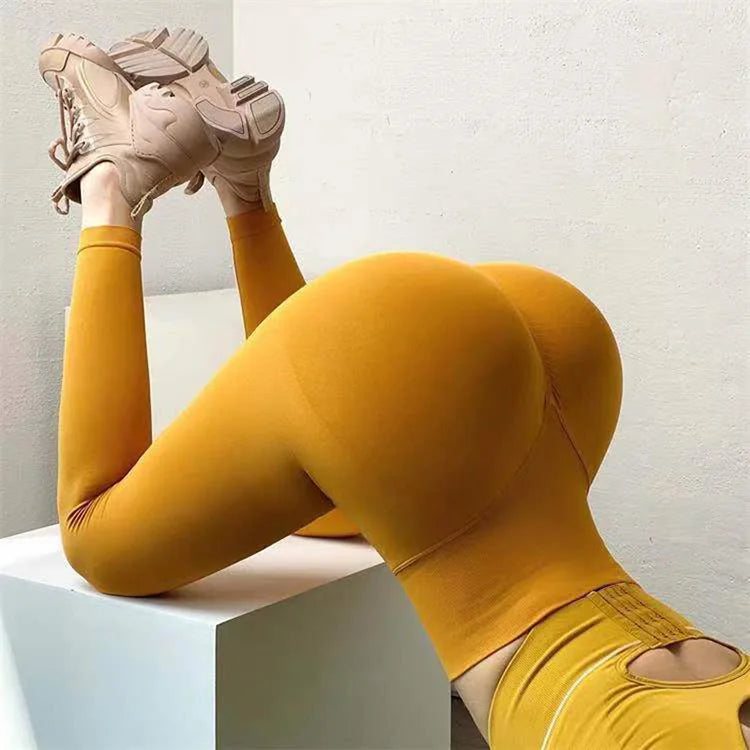 Seamless High-Waist Yoga Leggings: Peach Lift Skinny Workout Pants for Women