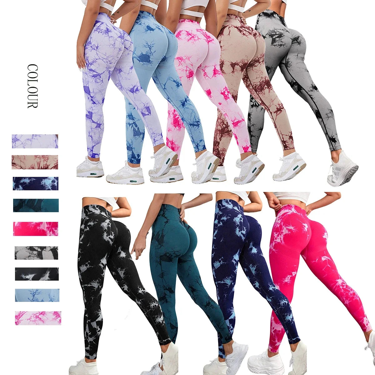Seamless Tie-Dye High-Waist Yoga Leggings: Peach Lift Tight Workout Pants for Women