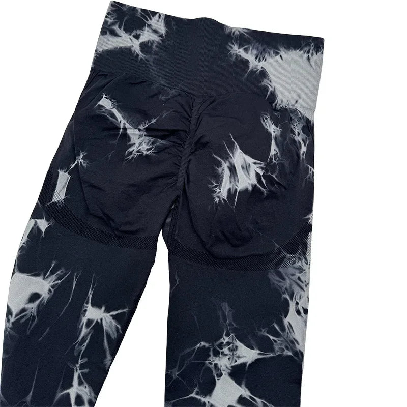 Seamless Tie-Dye High-Waist Yoga Leggings: Peach Lift Tight Workout Pants for Women