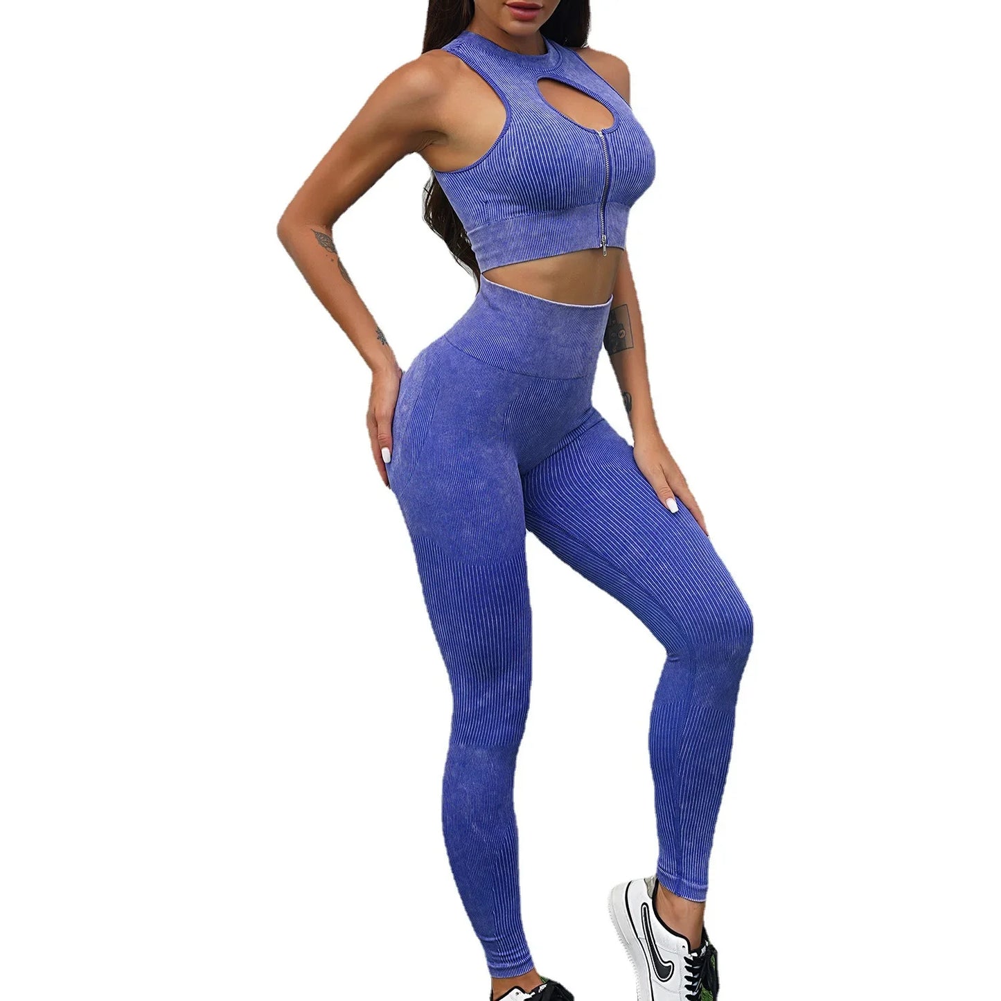 Conjunto de ioga fosco sem costura: leggings de cintura alta para levantamento de quadril e sutiã bonito nas costas