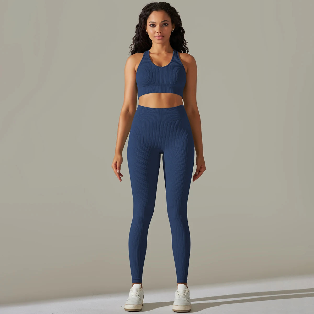 Sem costura conjunto de yoga feminino com nervuras treino esporte sutiã colheita superior cintura alta shorts yoga leggings define fitness ginásio roupas treino