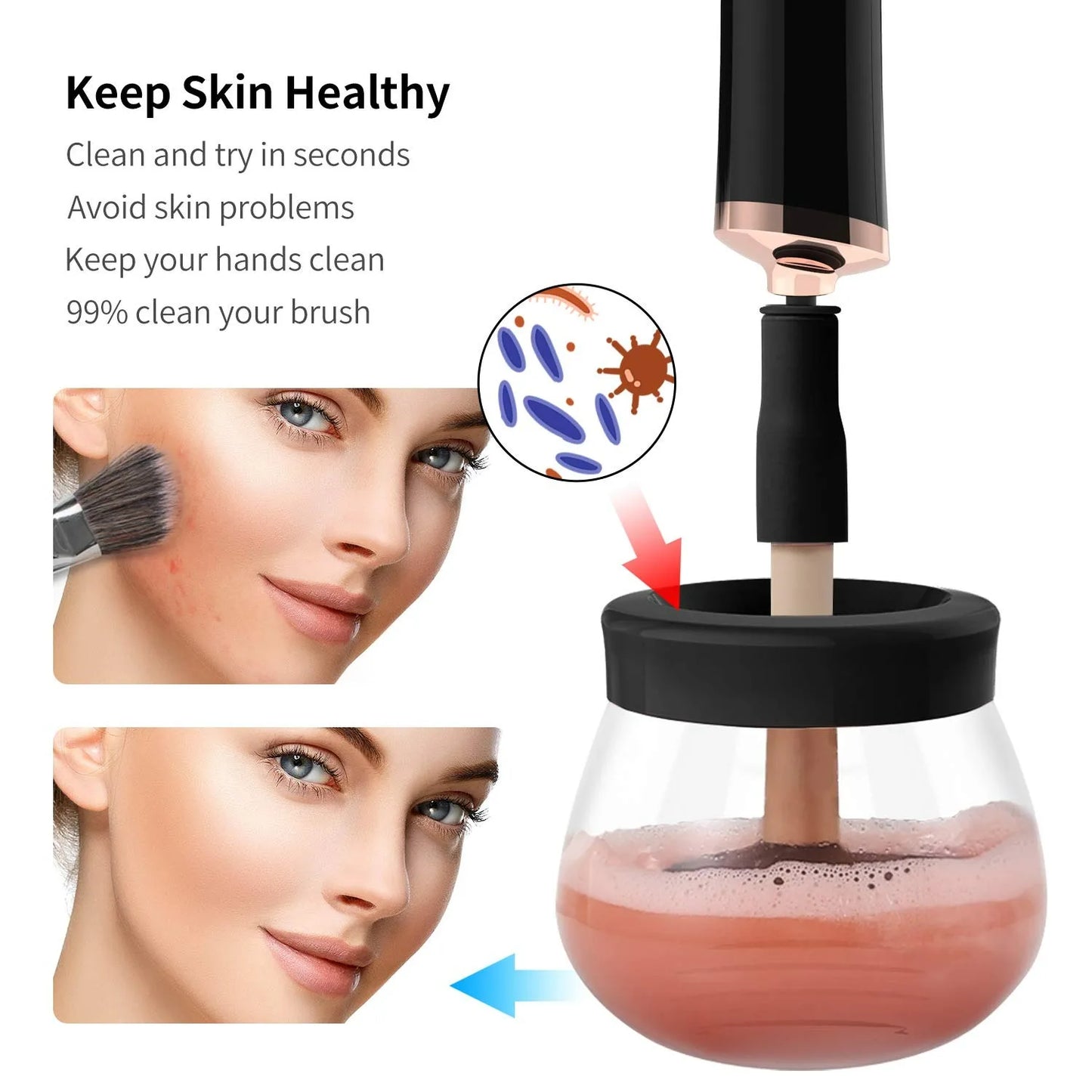Electric Makeup Brush Cleaner & Dryer Machine with 8 Size Rubber Collars