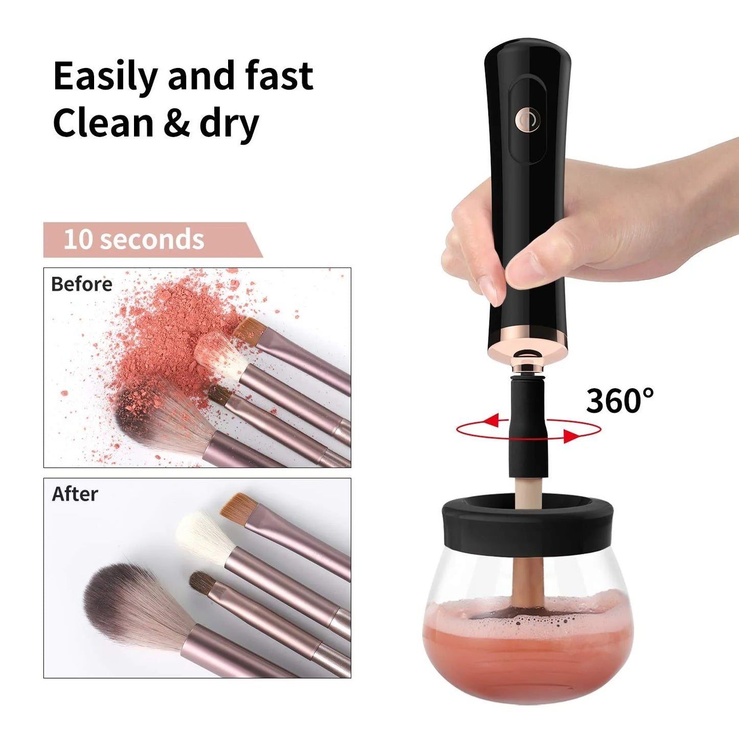 Electric Makeup Brush Cleaner & Dryer Machine with 8 Size Rubber Collars