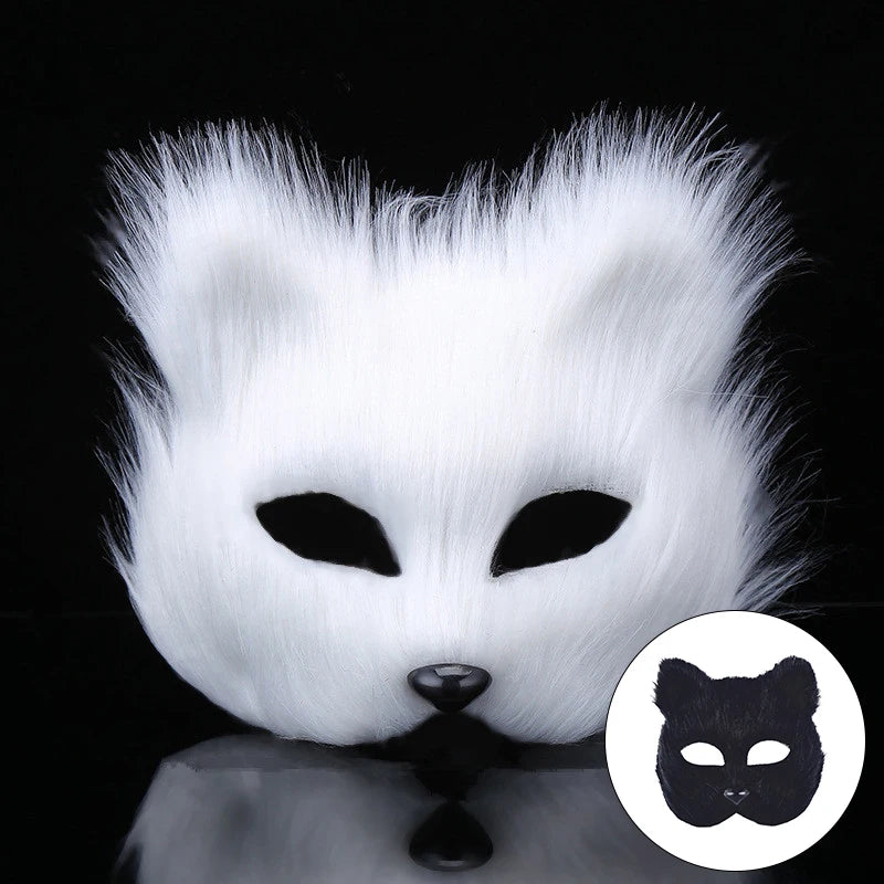 Halloween forma de raposa meia face máscara de olho sexy imitação de cabelo de gato máscara animal natal carnaval festa cosplay traje adereços