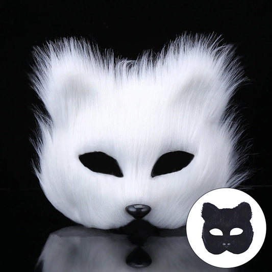 Halloween forma de raposa meia face máscara de olho sexy imitação de cabelo de gato máscara animal natal carnaval festa cosplay traje adereços