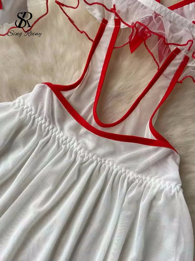 Singiny sexulidade renda lingerie conjuntos de roupa de noite feminina oco para fora camis sem alças pijamas 2023 puro sexy erótico noite vestido terno