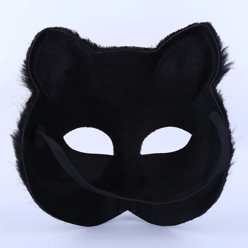 Halloween forma de raposa meia face máscara de olho sexy imitação de cabelo de gato máscara animal natal carnaval festa cosplay traje adereços