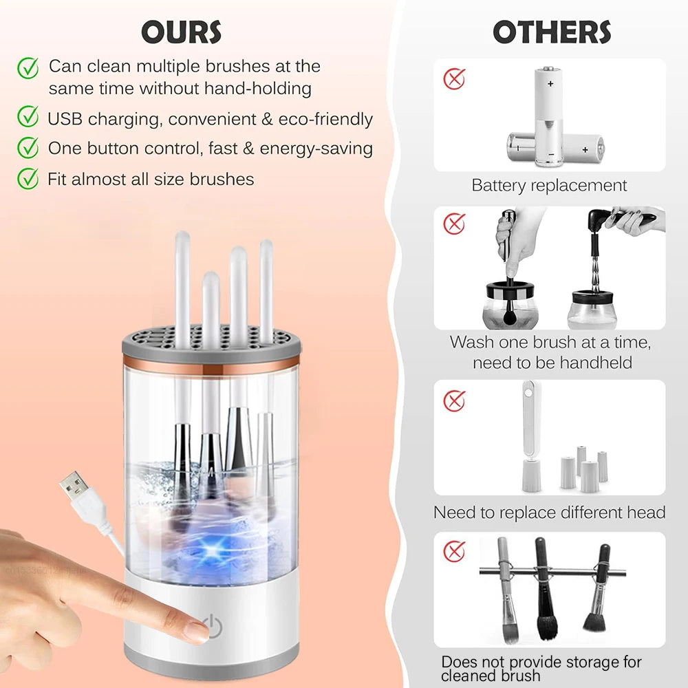 Limpador de escova de maquiagem elétrica automática limpador de escova de maquiagem portátil 3 em 1 com almofada máquina de lavar escova de maquiagem cosmética