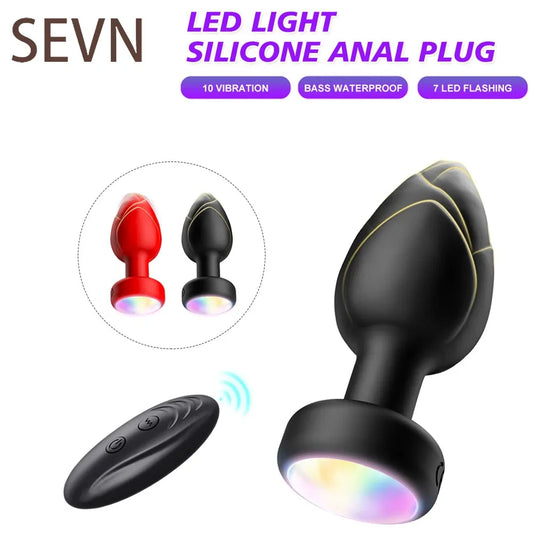 Plugue anal com luz colorida de led, plugue anal para mulheres e homens, vibrador com controle remoto sem fio, massageador de próstata, brinquedos sexuais adultos