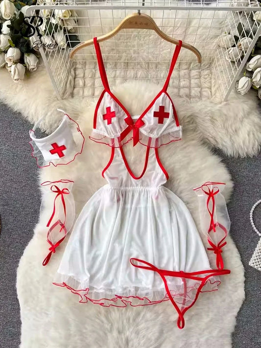 Singiny sexulidade renda lingerie conjuntos de roupa de noite feminina oco para fora camis sem alças pijamas 2023 puro sexy erótico noite vestido terno