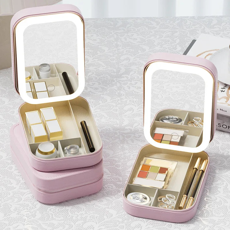 Portable LED Makeup Storage Box with Mirror