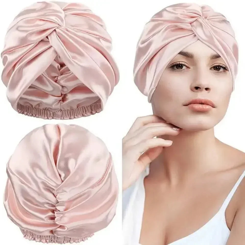 SilkComfort Double Layer Turban Hat - Soft Sleeping Night Cap for Women