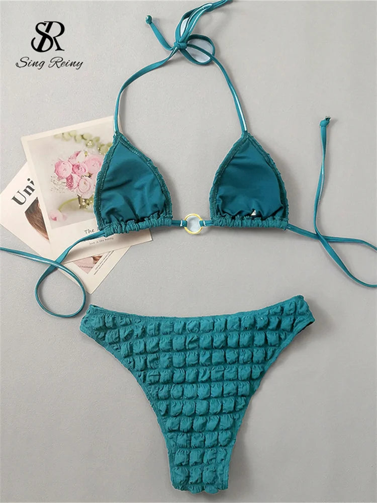 Singiny feminino estilo de férias sensual biquíni 3 peças ternos moda rendas lingerie feminina conjuntos de roupa interior irregular