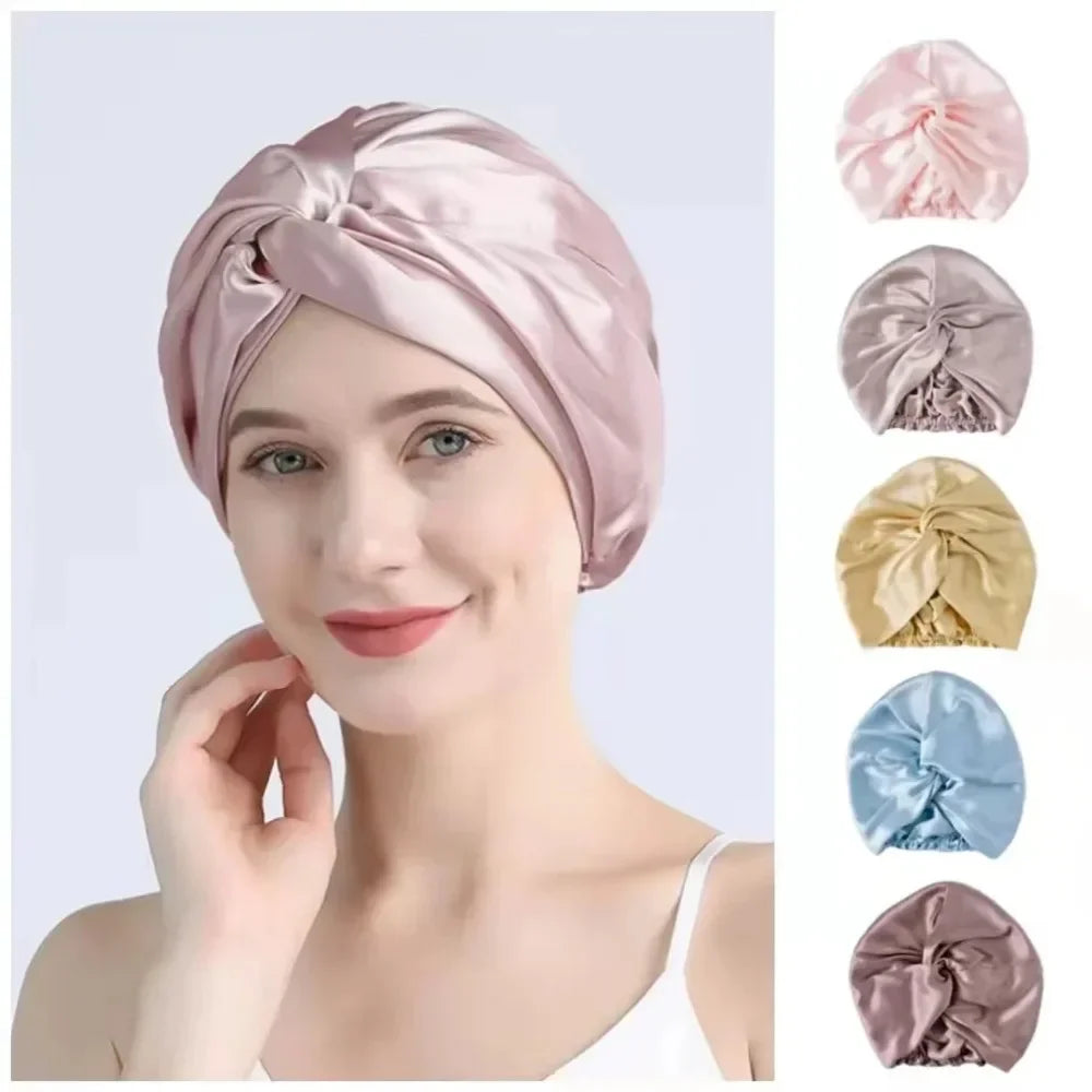 SilkComfort Double Layer Turban Hat - Soft Sleeping Night Cap for Women